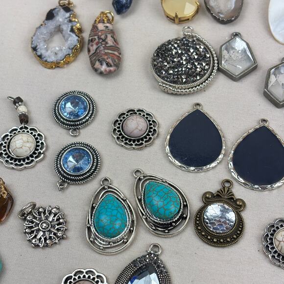 Craft Jewelry Pendants - 75+ Natural Stone Metal Medallion Teardrop Silver Tone - Picture 11 of 12